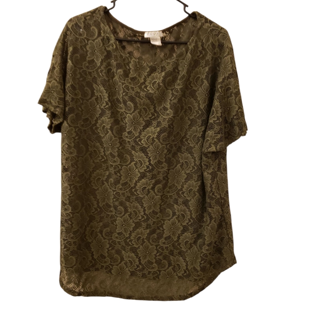 Honey and Lace Green Boxy Short Sleeve Blouse